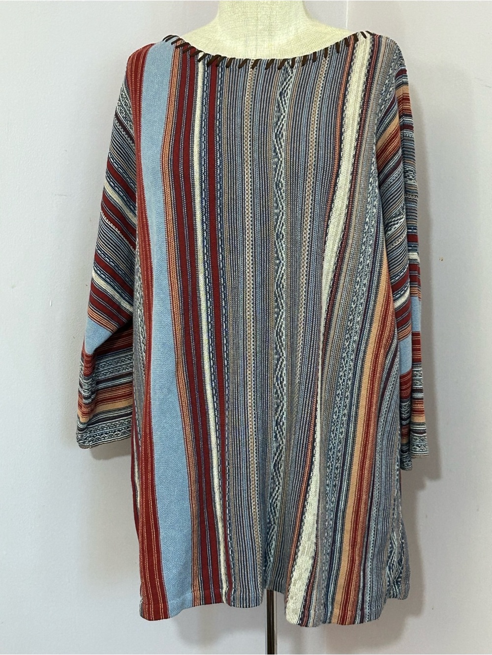 Chaps boho sweater striped southwestern desert leather stitch trim 2X